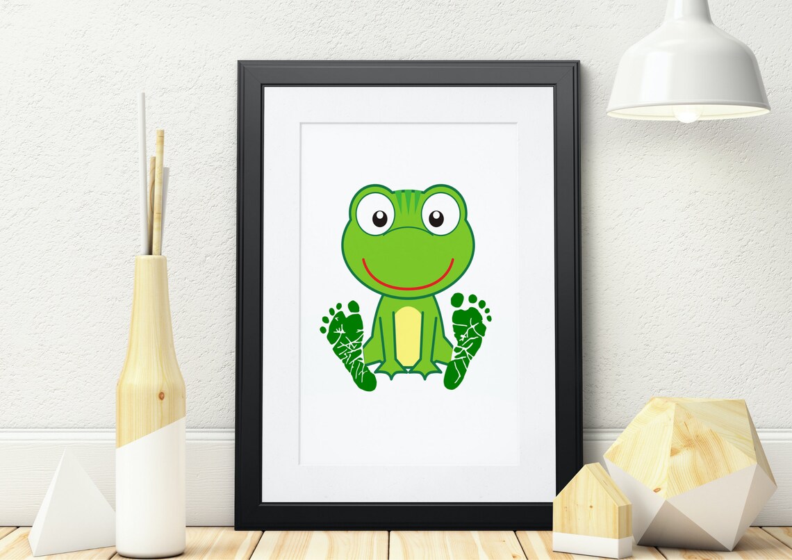 Cute Happy Green Frog Baby Footprint Nursery Keepsake Art Poster - Image 2