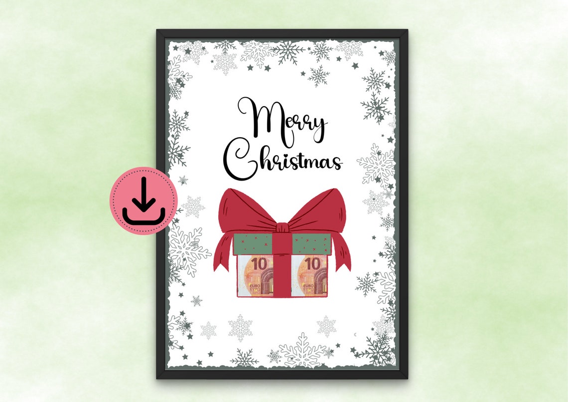 Merry Christmas Money Gift Box With Snowflakes Keepsake Poster