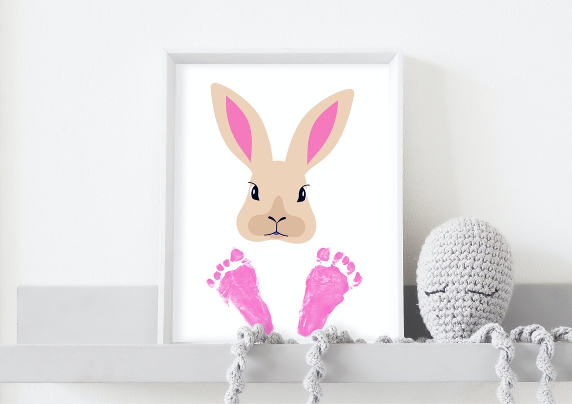 Cute Bunny Face Footprint Baby Nursery Keepsake Spring Art Poster - Image 4