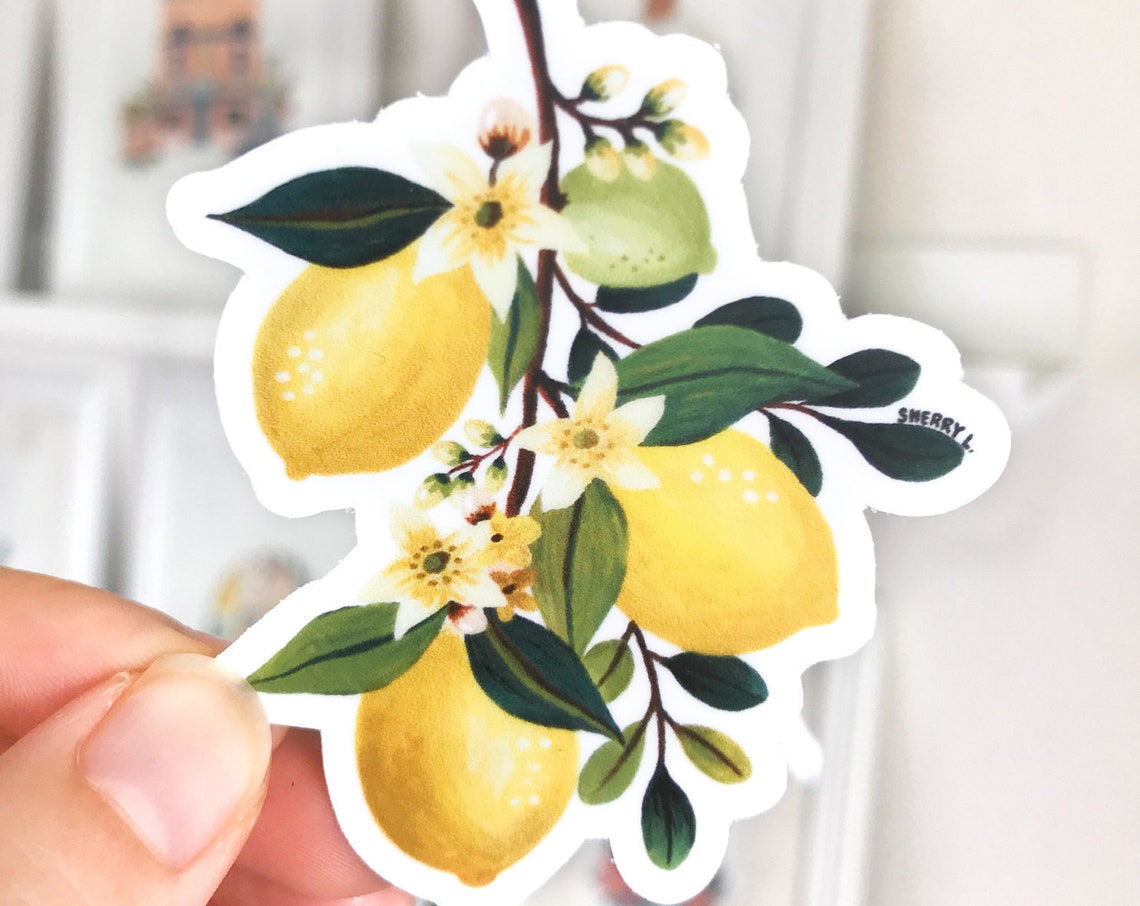 Lemon Blossom Citrus Branch Waterproof Die Cut Sticker Print