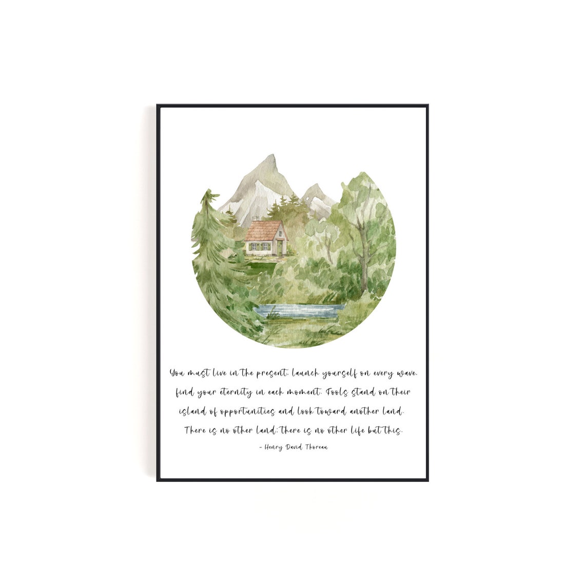 Henry David Thoreau Quote On No Other Life And Live In Present Wall Art With Watercolor Forest