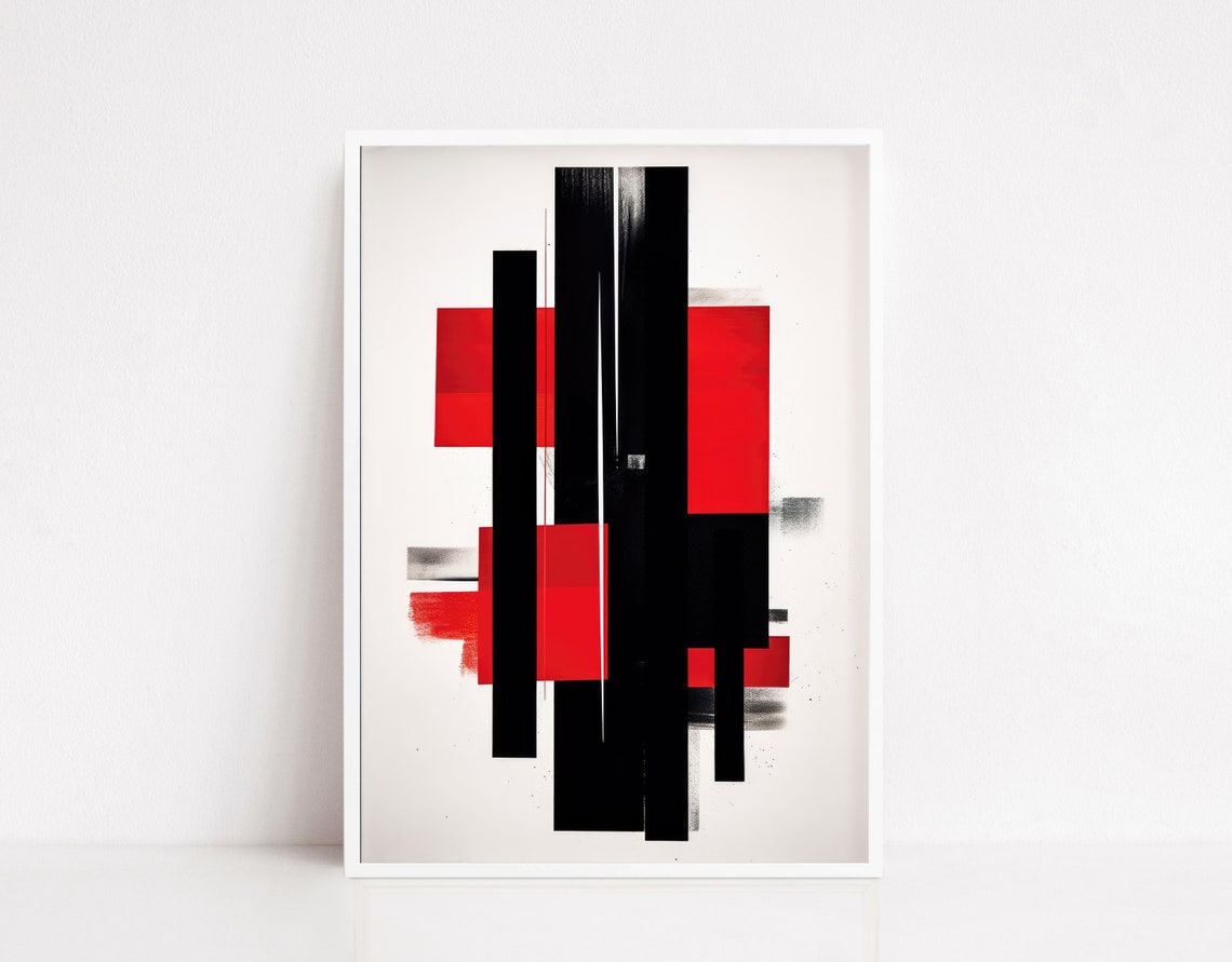 Abstract Red Black Geometric Bars Modern Minimalist Decor Poster