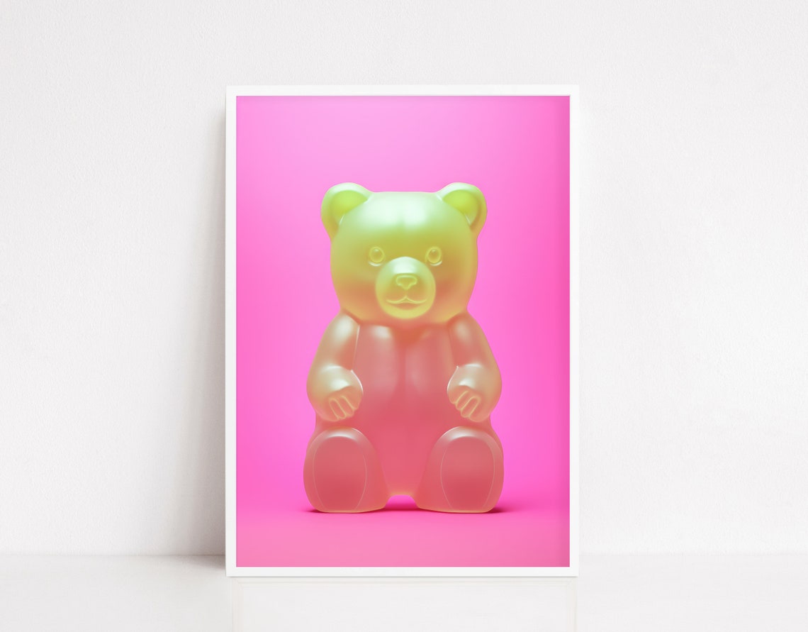 Translucent Gummy Bear On Bright Pink Pop Art Style Decor Poster