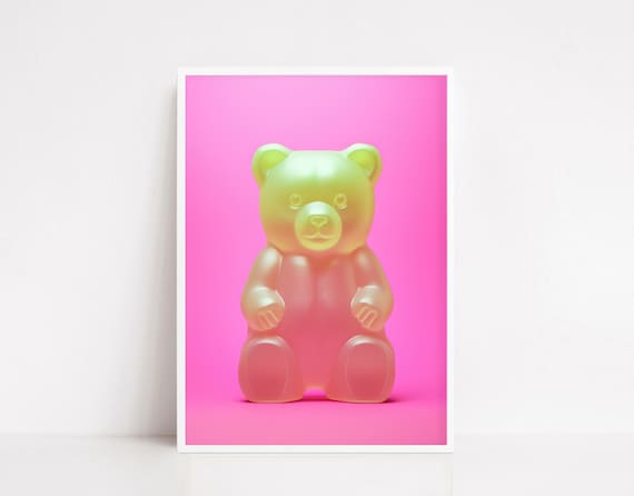 Translucent Gummy Bear On Bright Pink Pop Art Style Decor Poster