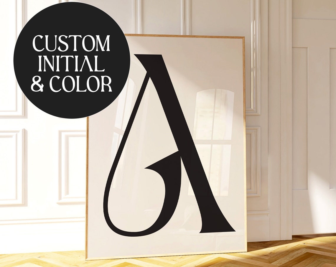 Personalized Custom Initial Letter Typography Monogram Wall Art