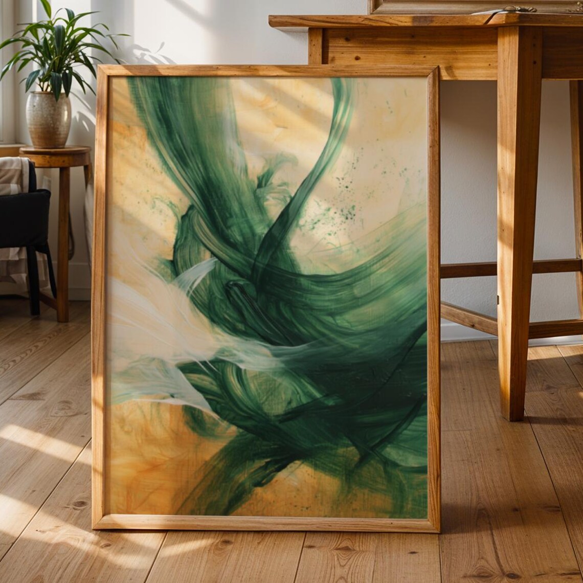 Sage Green Abstract Brushstroke Art Print Modern Japandi Minimalist Decor