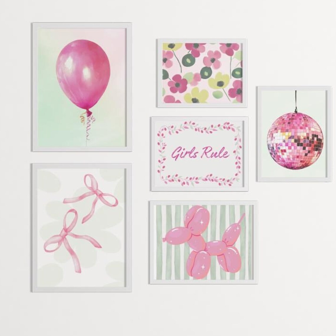 Pink Starry Bow on Green Gingham Preppy Coquette Dorm Wall Art - Image 3
