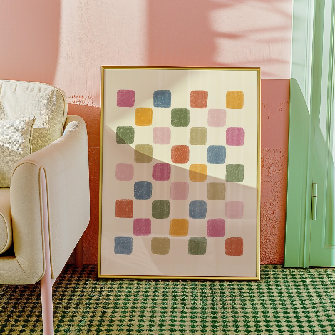 Preppy Checkered Print Poster, Coastal Cowgirl Decor