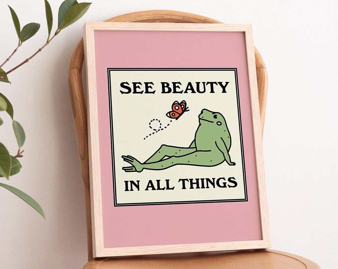 Frog And Butterfly Retro Quote Art Print - Image 2