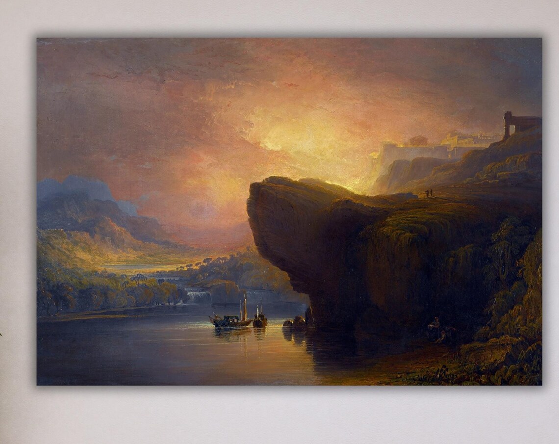 John Martin The Plains of Heaven Golden Sunset River Landscape Poster