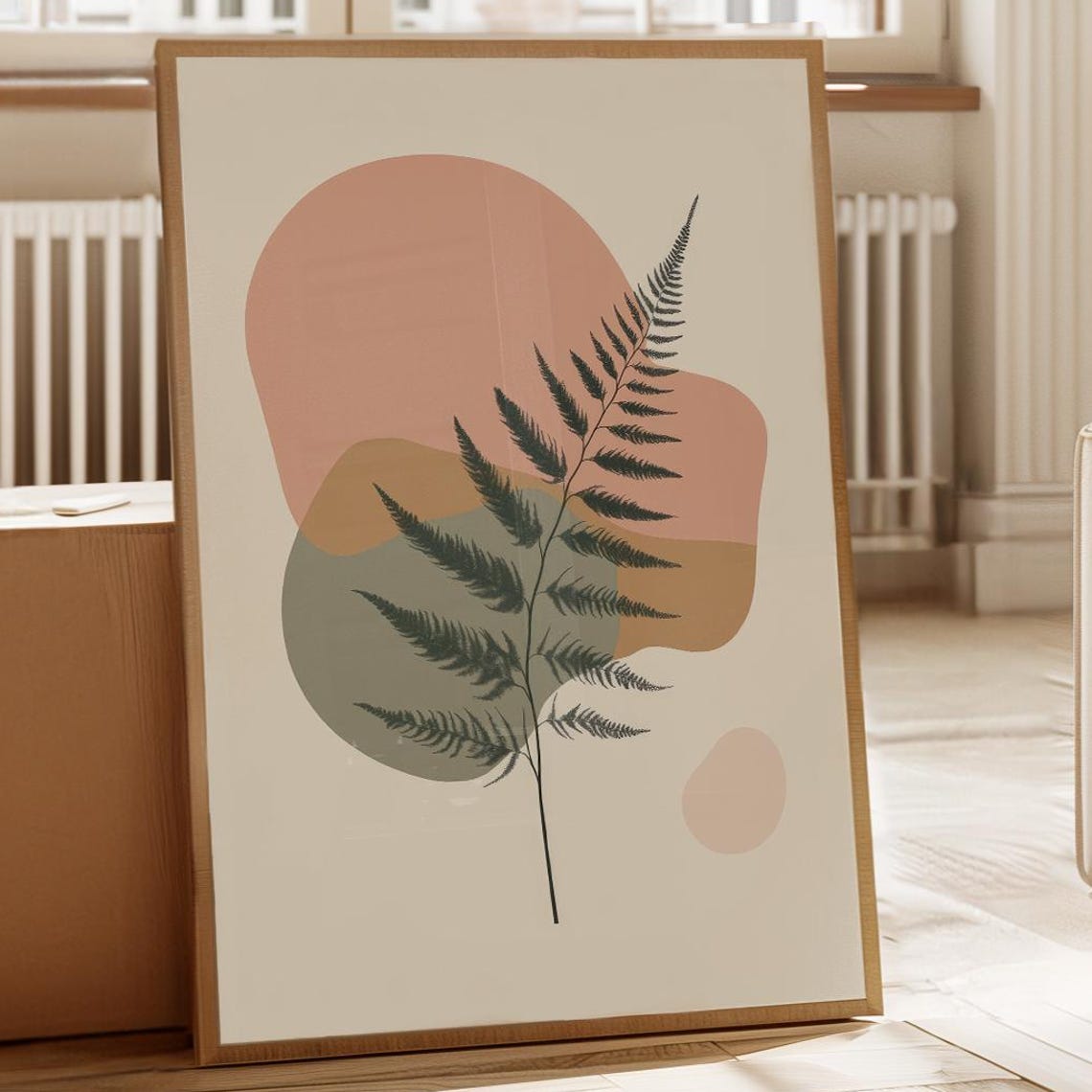 Fern Leaf Pastel Abstract Shapes Minimalist Botanical Poster