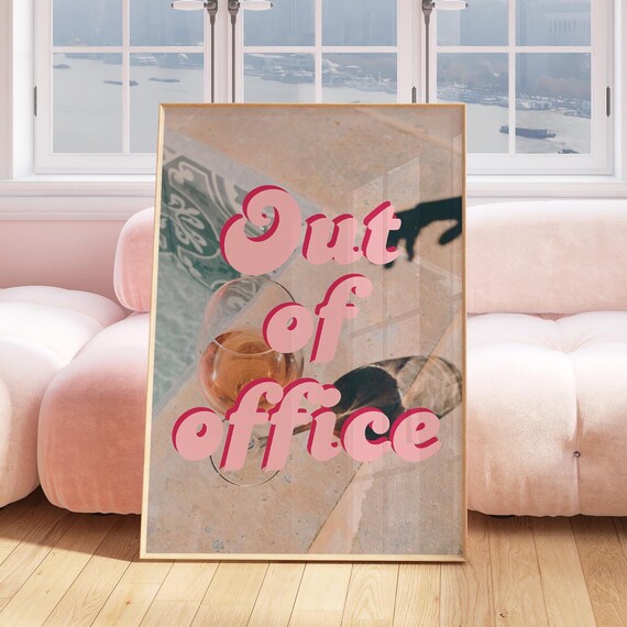 Out Of Office Pink Poolside Rose Glass Vacation Quote Poster