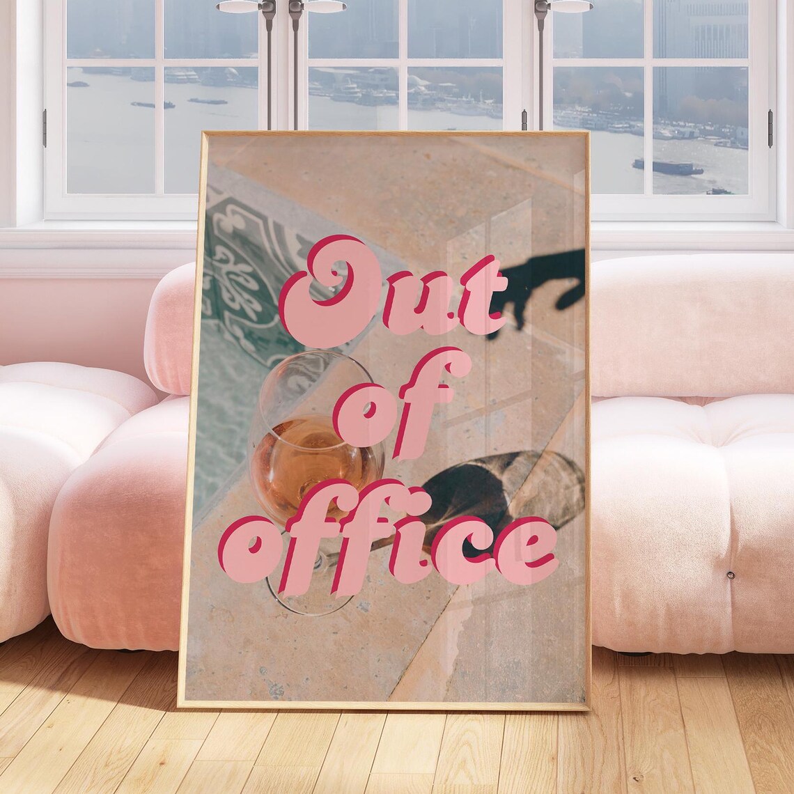 Out Of Office Pink Poolside Rose Glass Vacation Quote Poster