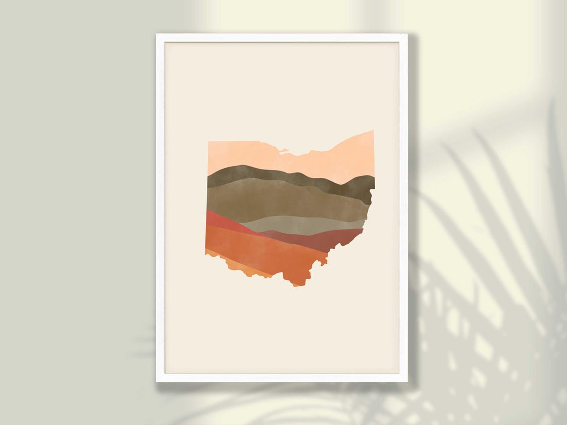 Ohio State Map Boho Earth Tone Minimalist Wall Decor Art Poster