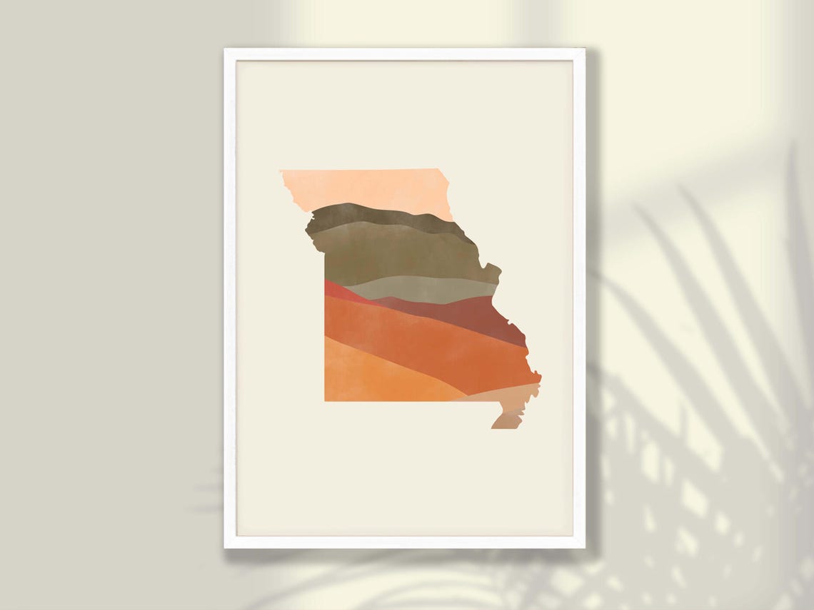 Missouri State Silhouette Boho Watercolor Landscape Map Poster