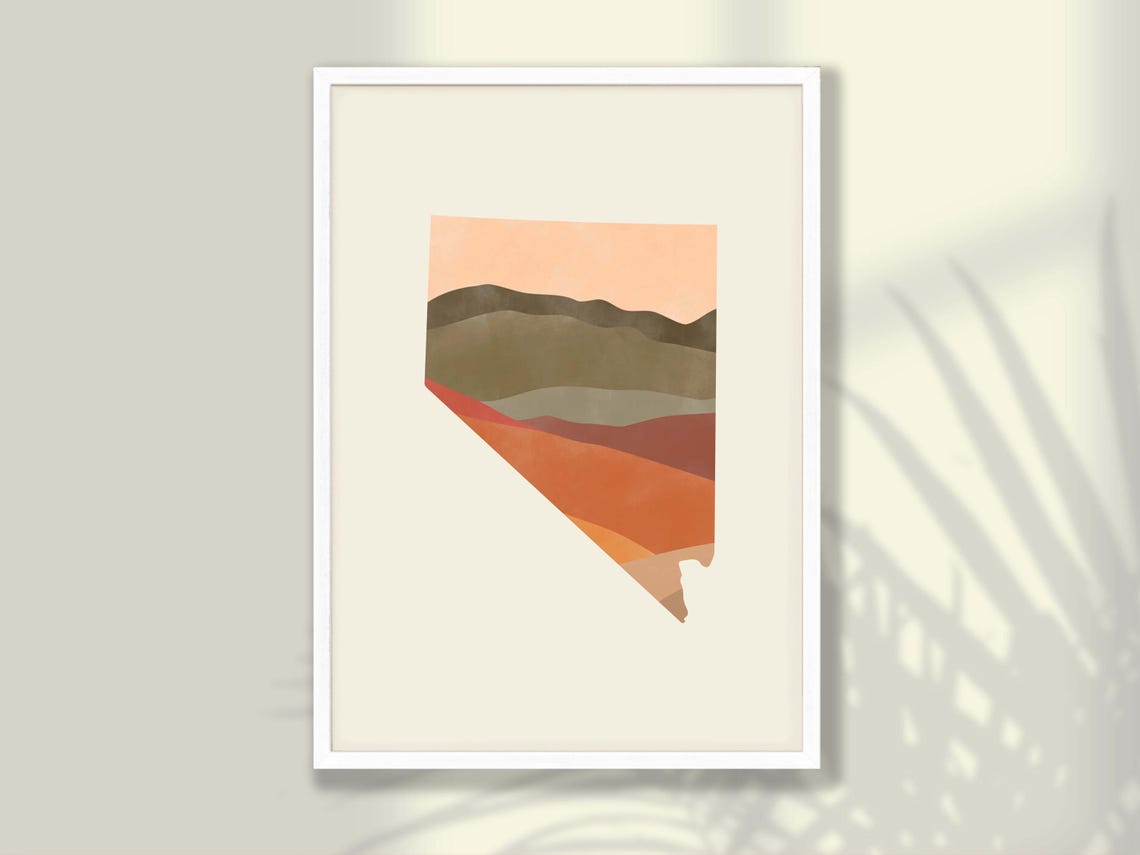Nevada Boho Watercolor State Map Layered Desert Tones Poster