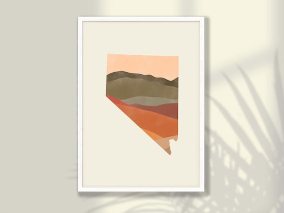 Nevada Boho Watercolor State Map Layered Desert Tones Poster