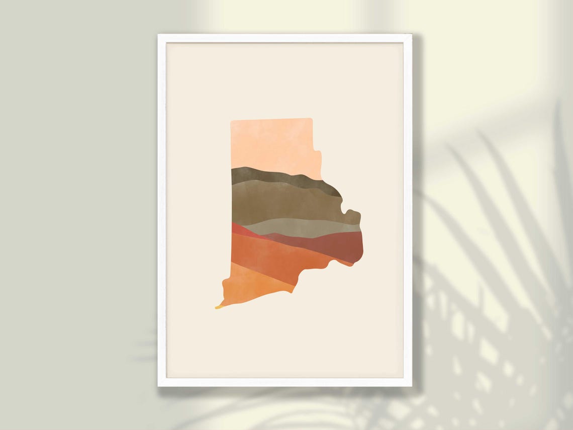 Rhode Island Boho Watercolor State Map Layered Desert Tones Poster
