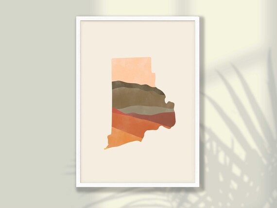 Rhode Island Boho Watercolor State Map Layered Desert Tones Poster