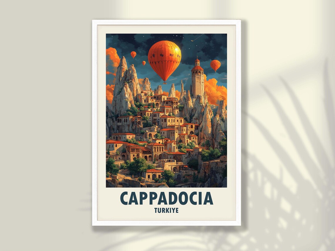 Cappadocia Turkiye Hot Air Balloons Fairy Chimneys Sky Poster