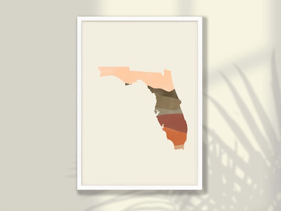 Florida State Silhouette Boho Watercolor Landscape Map Poster