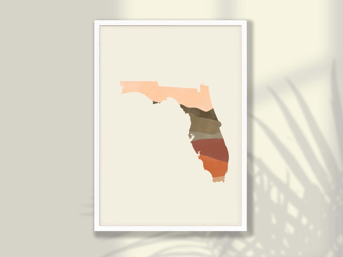 Florida State Silhouette Boho Watercolor Landscape Map Poster