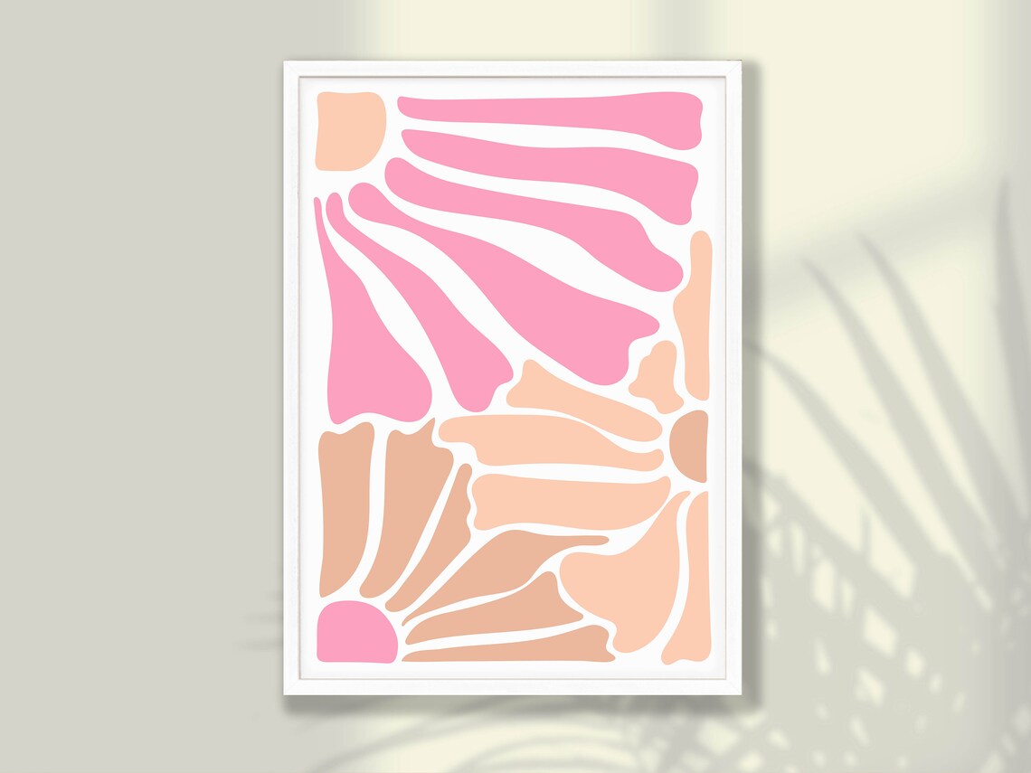 Bold Pink Matisse Style Abstract Cutout Floral Modern Art Poster