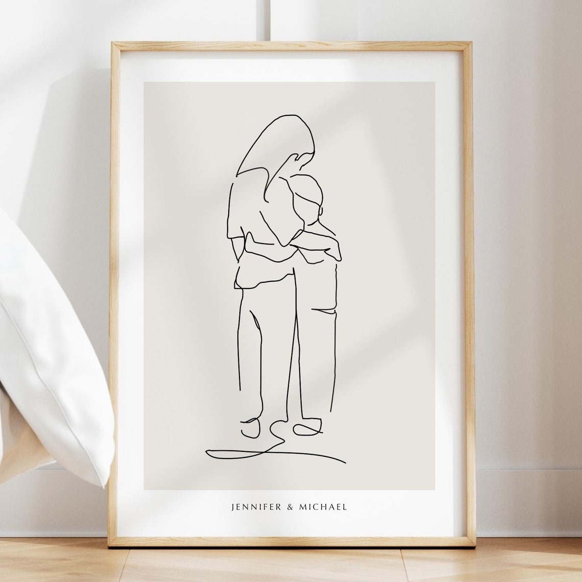 Personalized Couple Embrace Tender Minimalist One Line Art Poster