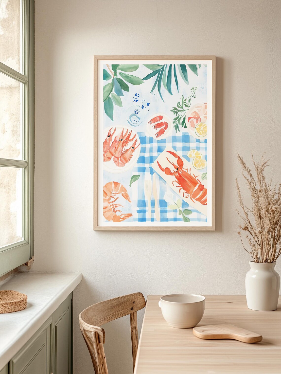 Watercolor Shrimp and Lobster Seafood Picnic Still Life Poster - Image 3