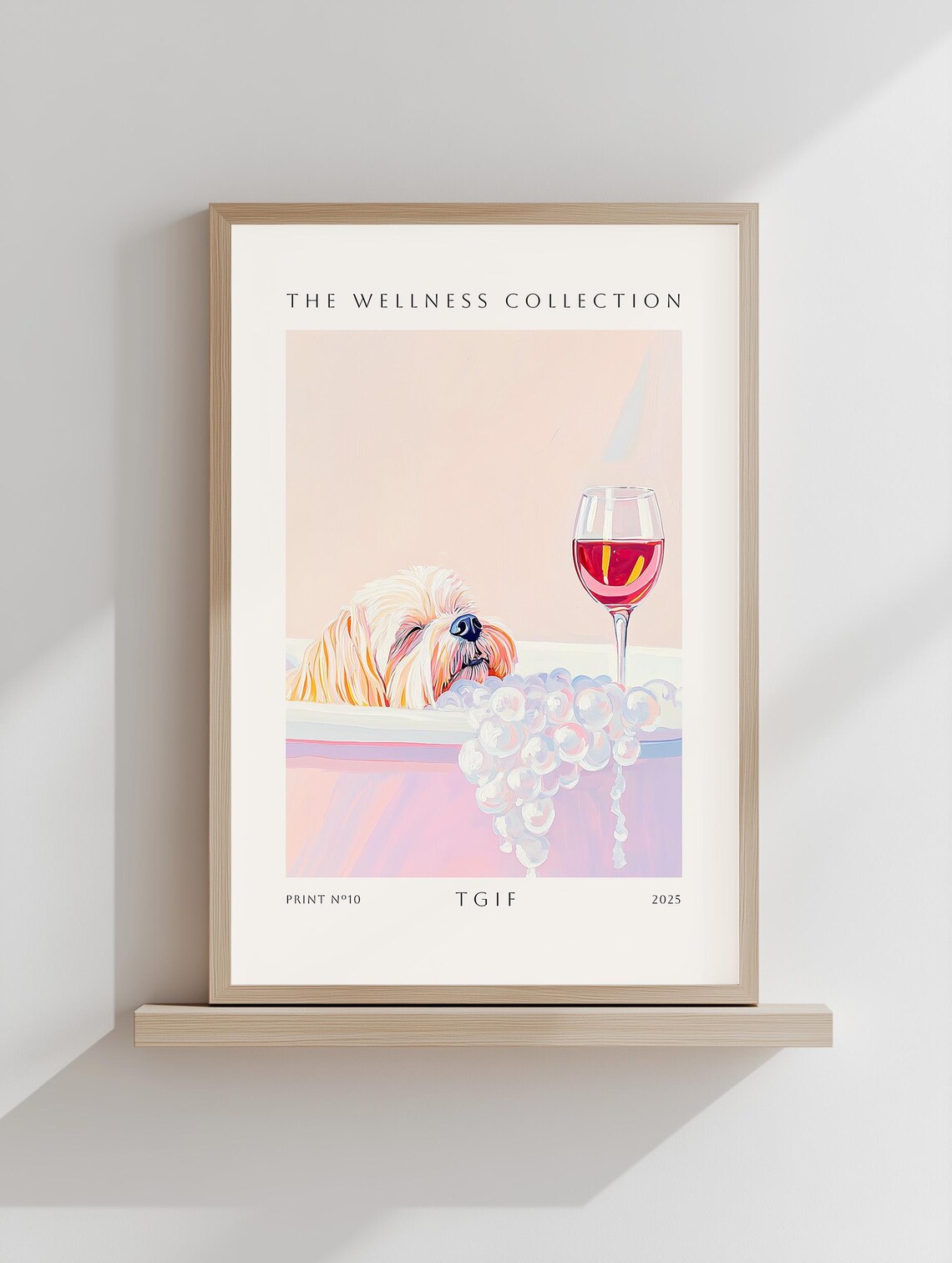 Tired Dog in Bubble Bath with Wine Glass TGIF Wellness Poster - Image 4