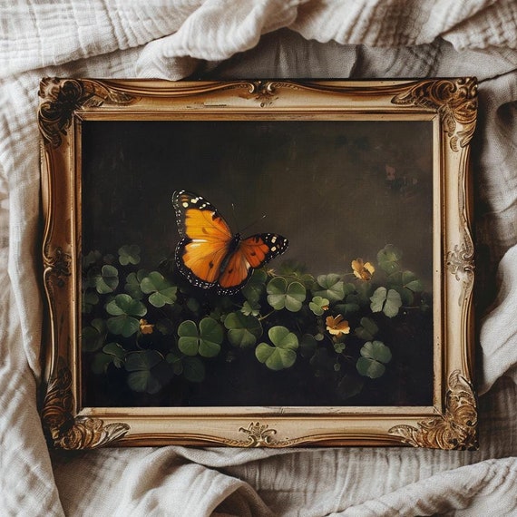 Dark Spring Wall Art For St Patricks Day Decor Saint Patricks Day Wall Art Dark Academia Decor For Spring Lucky Clover Dark Butterfly Print