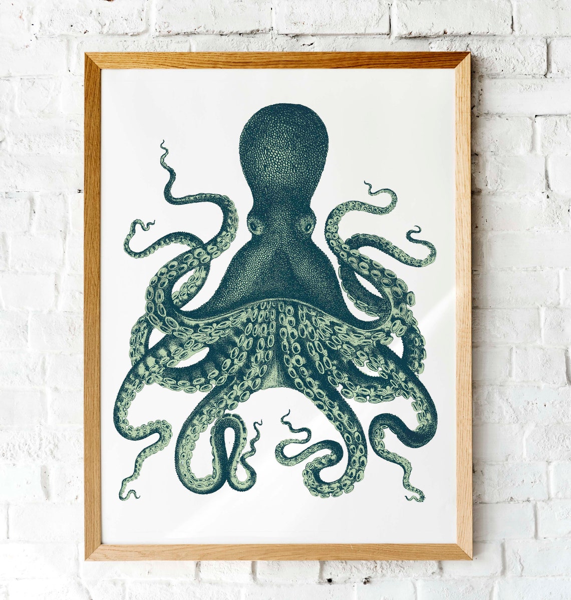 Navy Blue Octopus Tentacles Vintage Engraving Style Ocean Art Print - Image 3