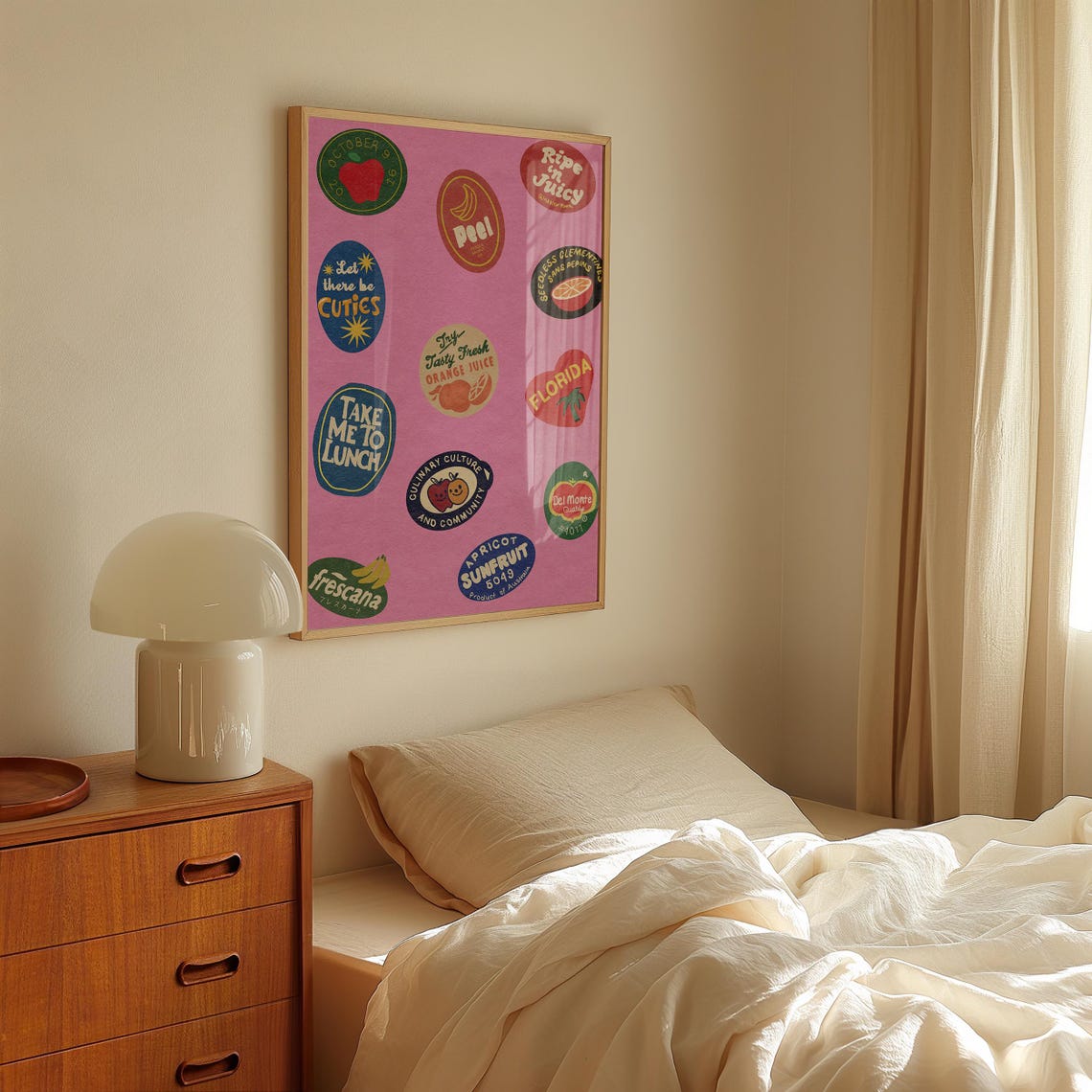 Vintage Fruit Crate Label Stickers Retro Pink Kitchen Art Poster - Image 4