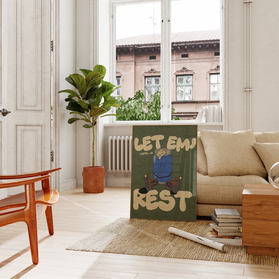 Let Em Rest Calgary Beer Can Cowboy Boots Funny Retro Wall Print - Image 3