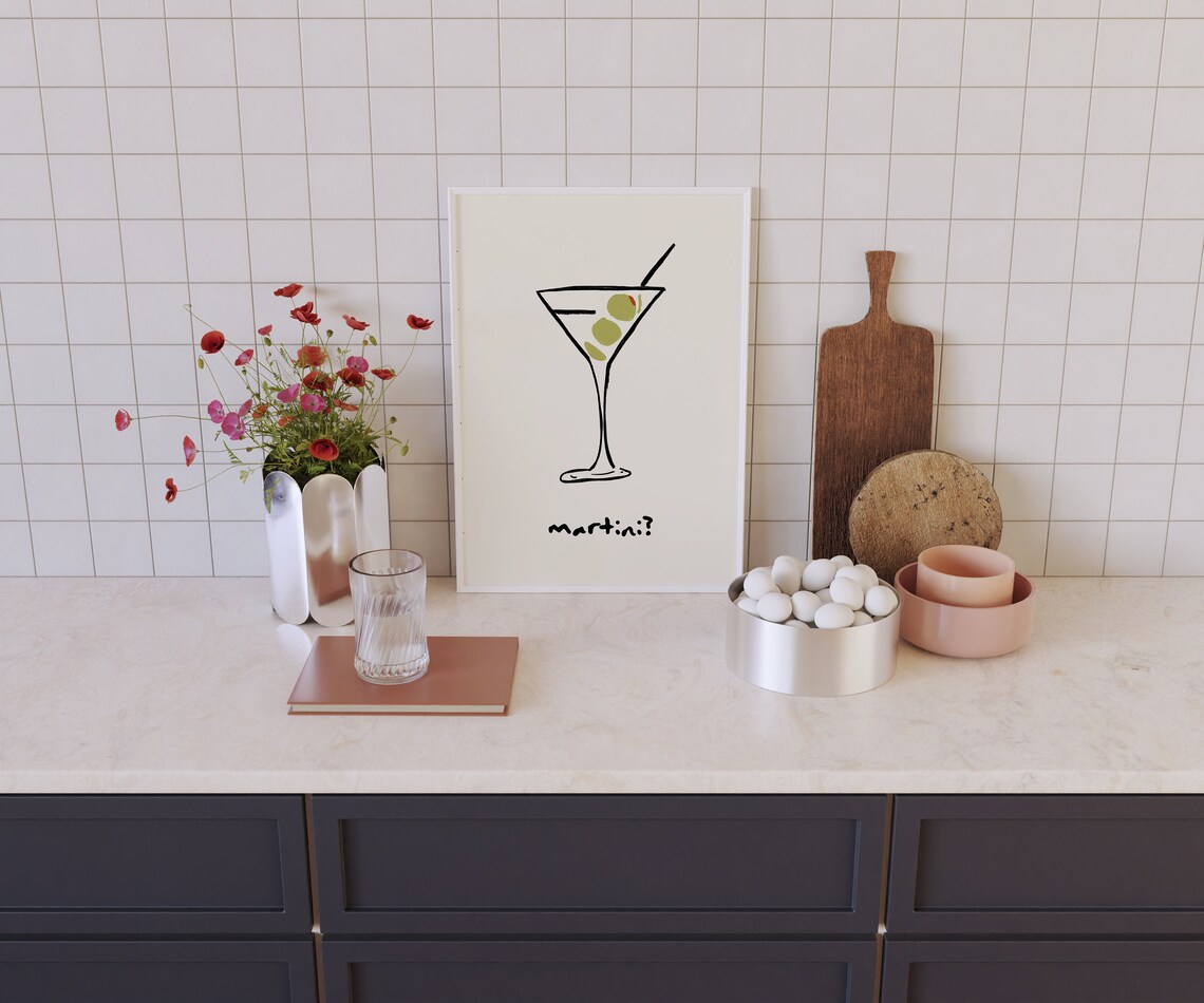 Martini Retro Bar Cart Art Print, Kitchen Decor - Image 4