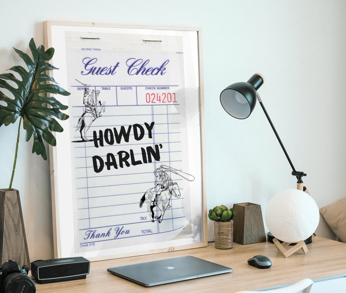 Cowboy Guest Check Minimal Art Print, Western Decor - Image 3