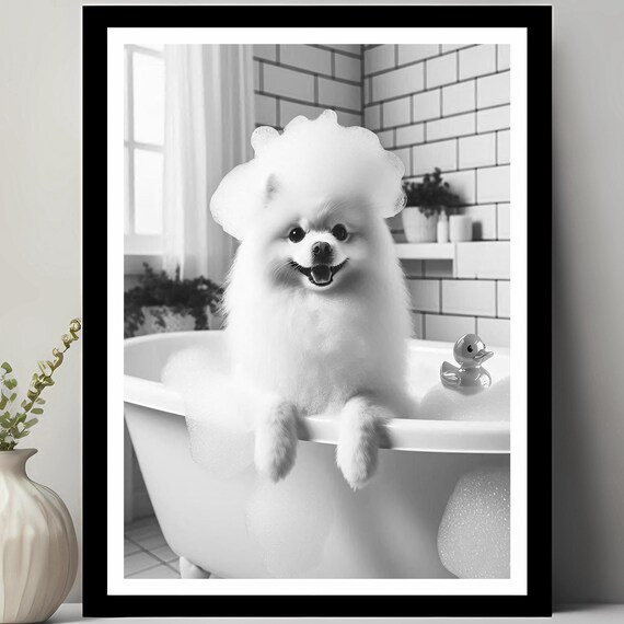 Eskimo Dog Wall Art Funny Bathroom Decor Pet Portrait Petshop Gift In Bath