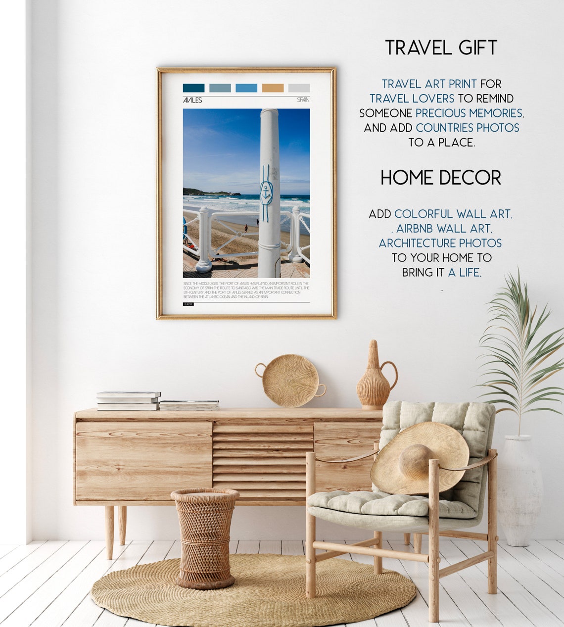 Aviles Spain Beach Promenade Blue Atlantic Waves Travel Print - Image 2