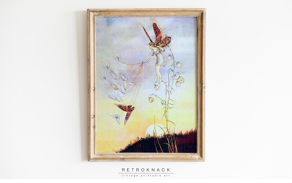 Ida Rentoul Outhwaite Butterfly Fairy Sunset Sky Vintage Fantasy Print - Image 3