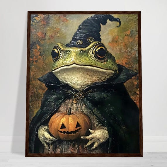 Vintage Witch Toad Framed Poster Gothic Halloween Wall Art