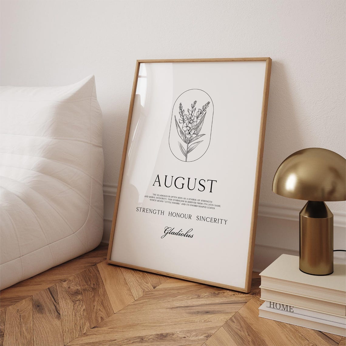 August Birth Flower Gladiolus Botanical Line Art Poster Strength Honor