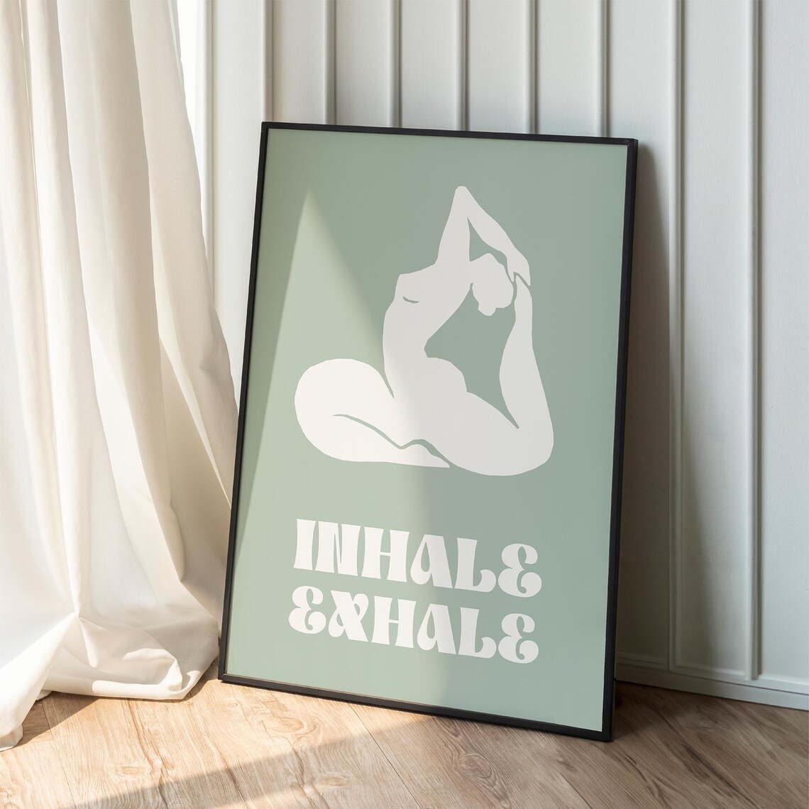 Inhale Exhale Sage Green Yoga Silhouette Mindfulness Quote Poster