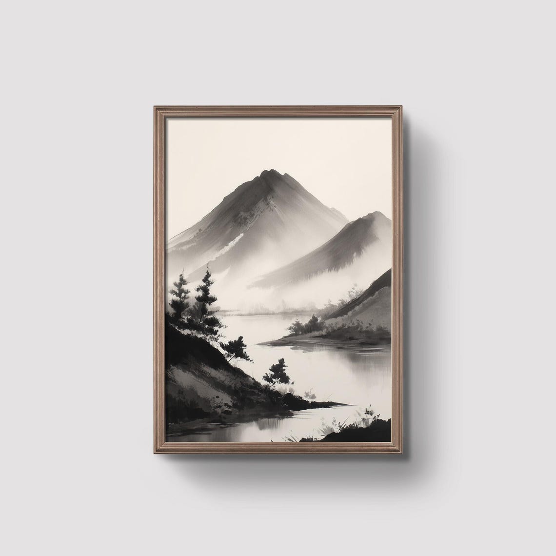 Misty Mountain Wall Art Japanese Ink Landscape Minimalist Zen Home Decor Neutral Poster Instant Prints