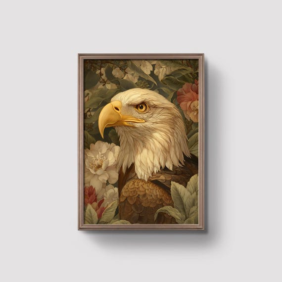Vintage Eagle Wall Art Botanical Bird Print Floral Wildlife Poster Nature Home Decor Prints