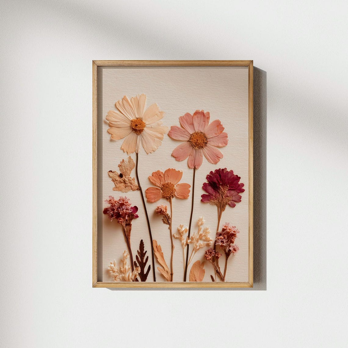 Autumn Cosmos Flower Wall Art Mixed Pressed Botanical Vintage Floral Fall Home Decor Warm Tones