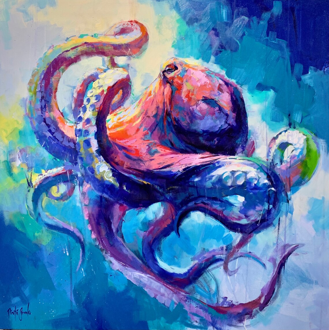 Dancing Carousel Octopus, Nautical Sea Animal Art Print