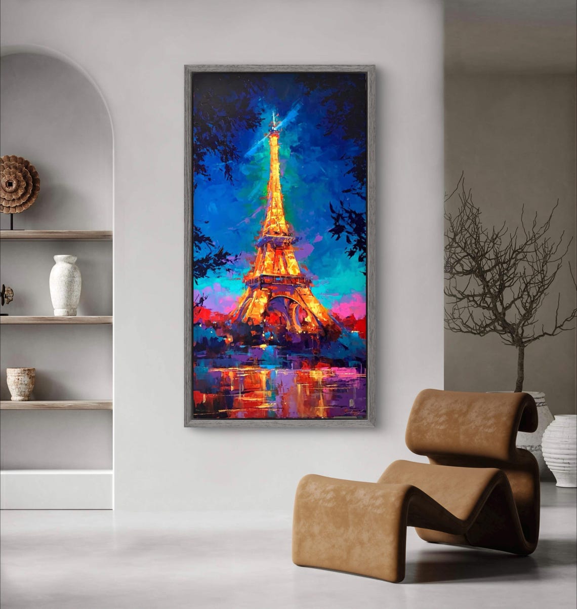 Eiffel Tower Paris At Night Neon Blue And Gold Cityscape Poster - Image 3