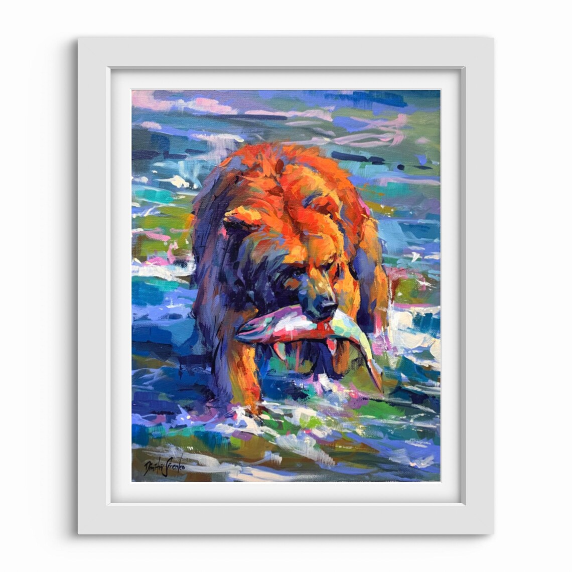 Great Catch Grizzly Bear Art Print, Rustic Nature