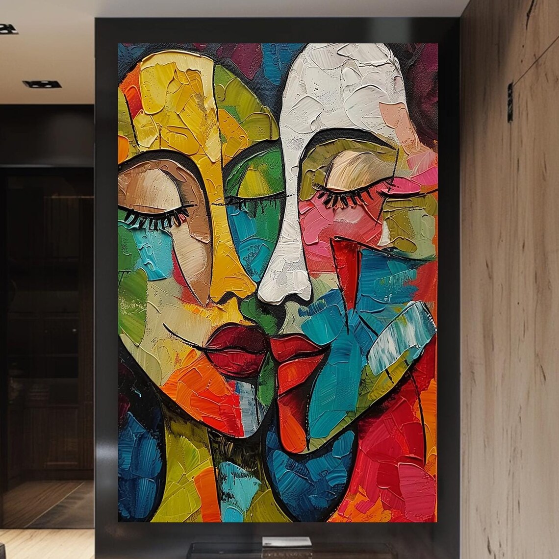 Picasso-Style Kissing Art Print, Modern Decor