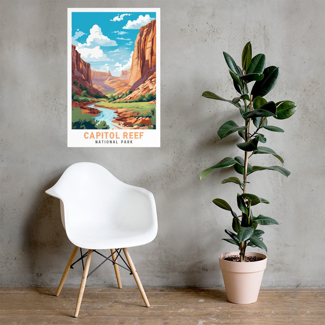 Capitol Reef National Park Desert Red Cliffs River Vintage Poster - Image 2